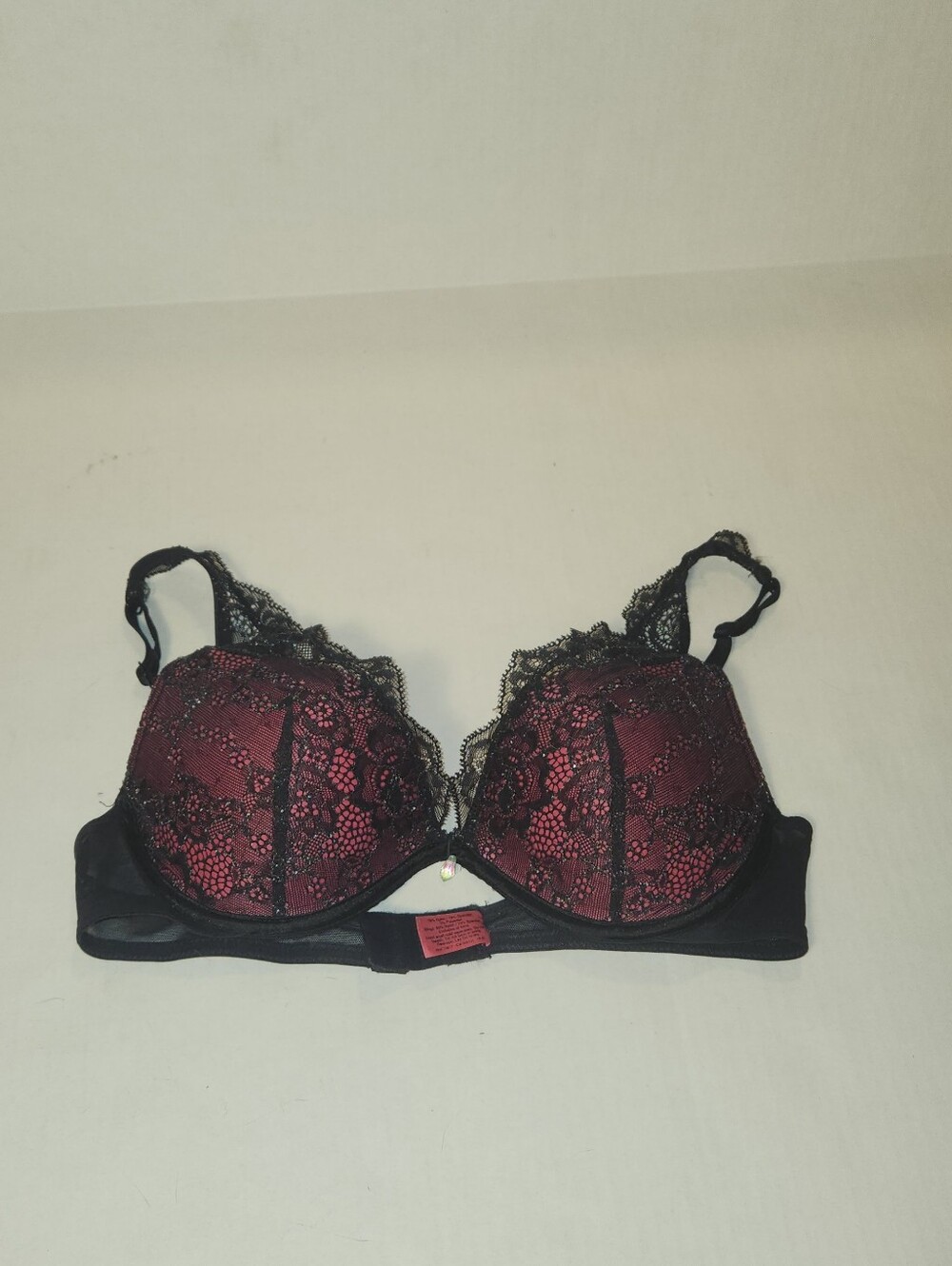 VTG Y2K Victoria's Secret Sexy Little Things Hot Pink Black Lace Push-Up Bra 34B